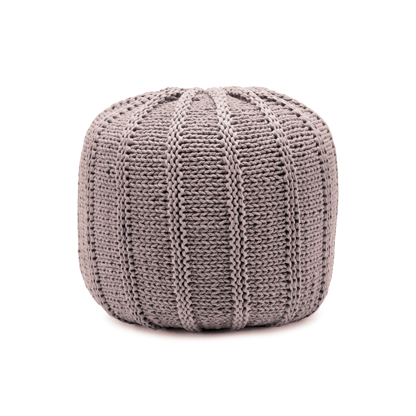 Puff em tricô artesanal, Rose, com fio 100% algodão. Fechamento com zíper, possibilitando a remoção da capa para lavagem. Dimensões: Altura - 40cm; Diâmetro - 40cm.