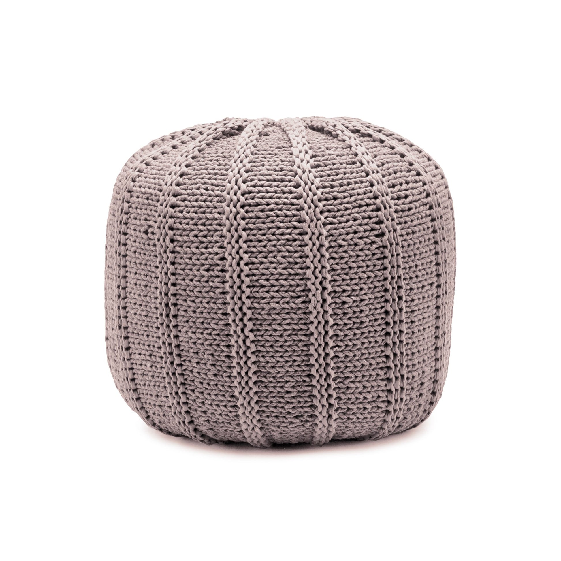 Puff em tricô artesanal, Rose, com fio 100% algodão. Fechamento com zíper, possibilitando a remoção da capa para lavagem. Dimensões: Altura - 40cm; Diâmetro - 40cm.