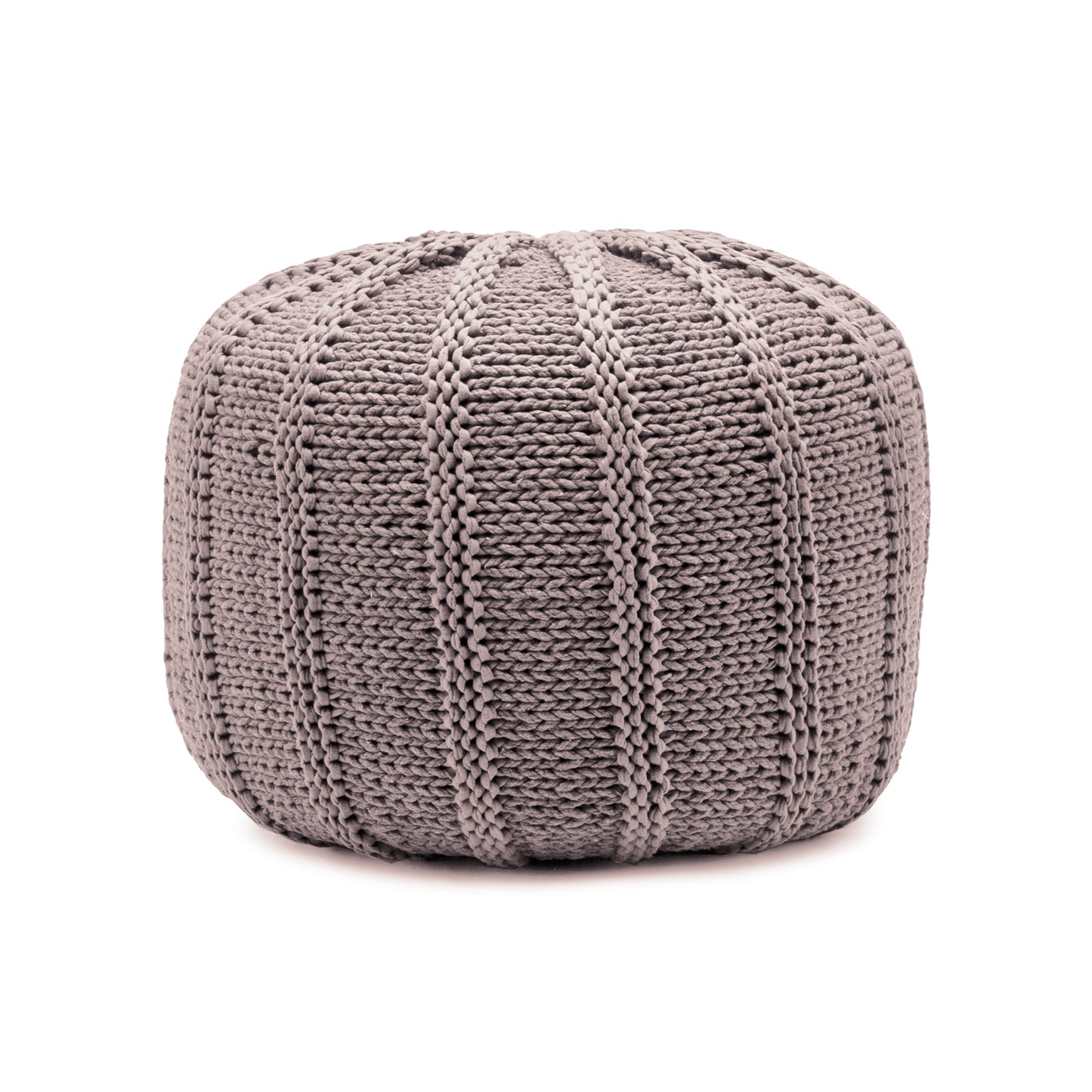 Puff em tricô artesanal, Rose, com fio 100% algodão. Fechamento com zíper, possibilitando a remoção da capa para lavagem. Dimensões: Altura - 40cm; Diâmetro - 60cm.