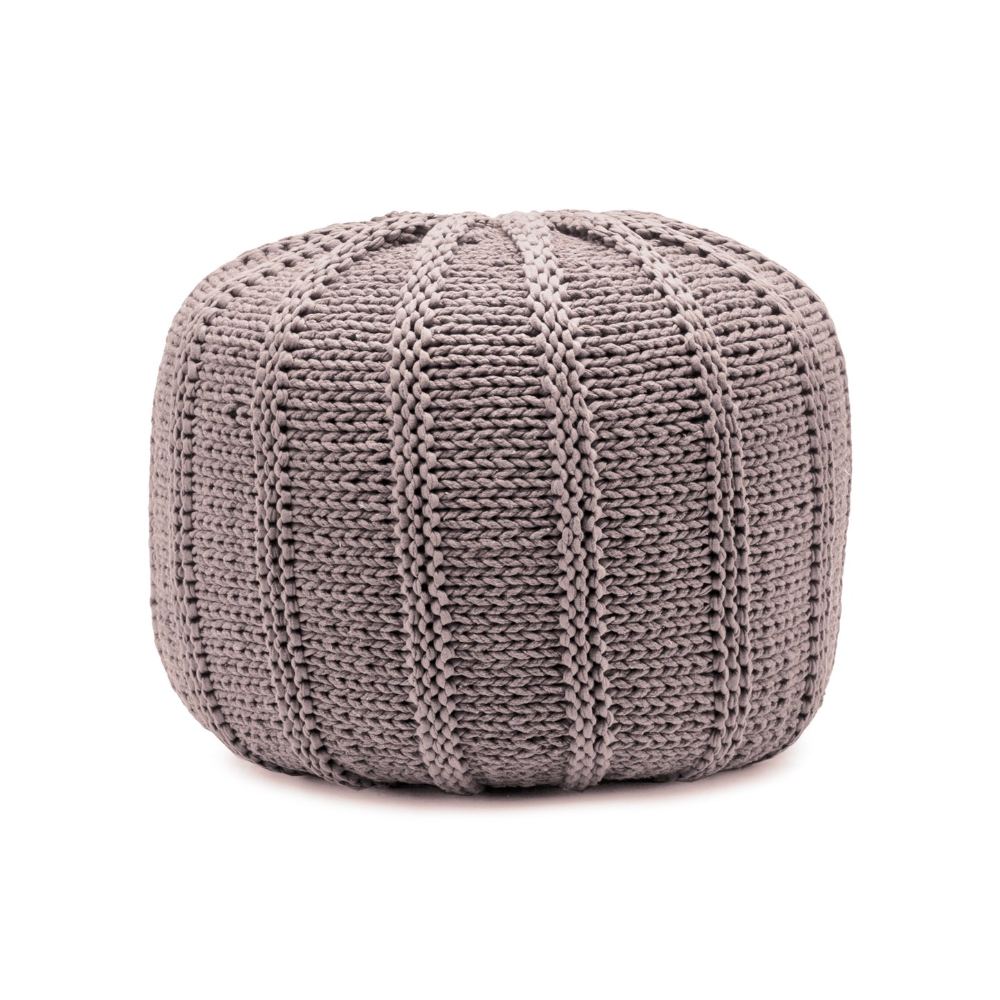 Puff em tricô artesanal, Rose, com fio 100% algodão. Fechamento com zíper, possibilitando a remoção da capa para lavagem. Dimensões: Altura - 40cm; Diâmetro - 60cm.