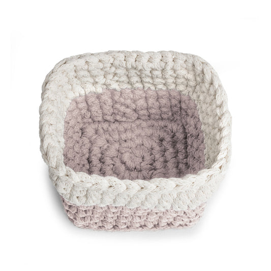 Vaso de crochê Bicolor, Rose/Cru, com fio 100% algodão.