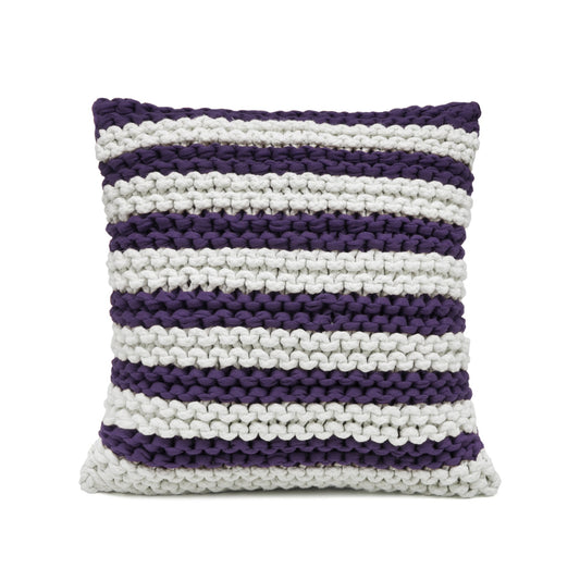 Almofada em Tricô Artesanal Listra 60x60 Roxo Pronta Entrega