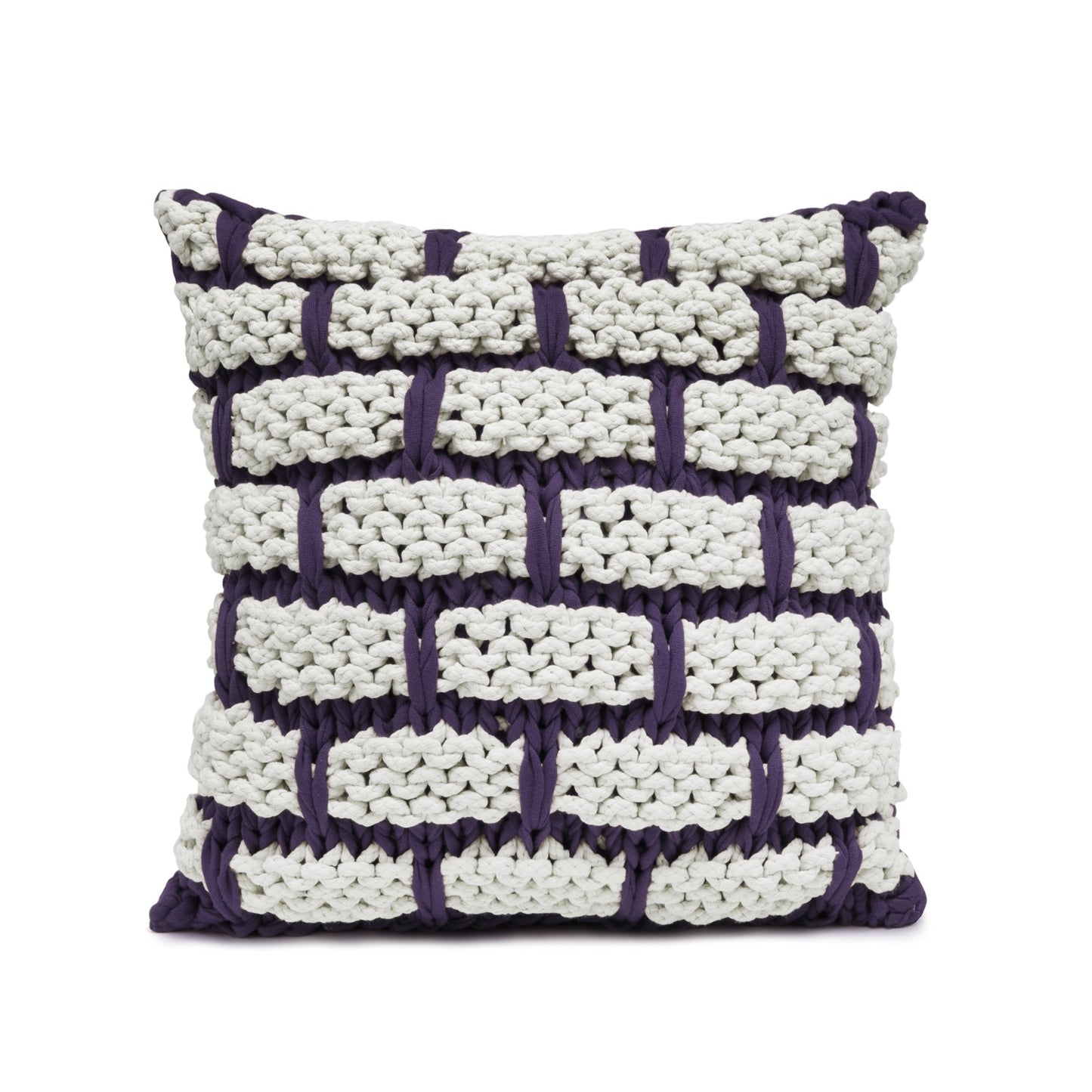 Almofada em tricô artesanal Tijolo 60x60 Roxo Pronta Entrega