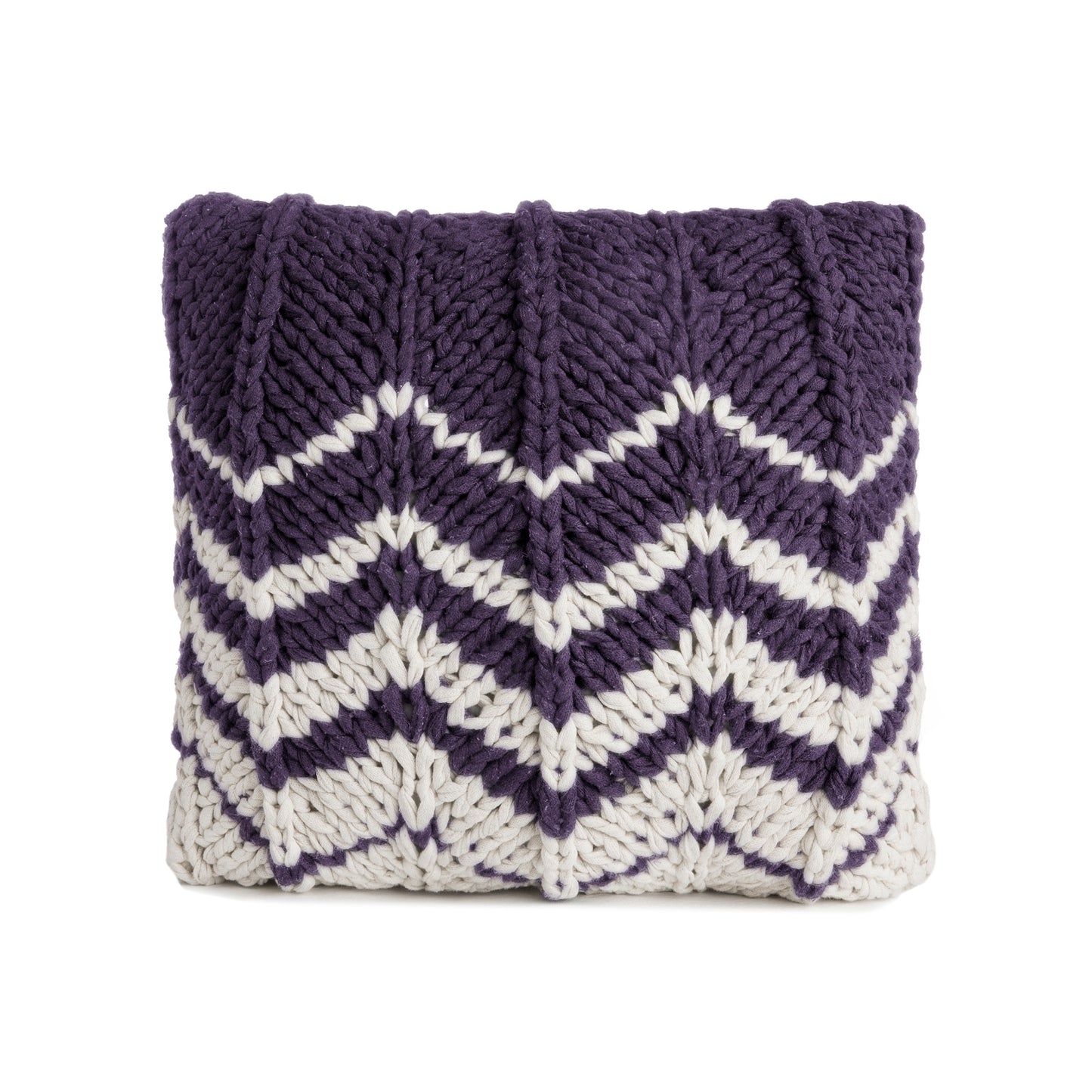 Almofada em tricô artesanal Zig Zag Negativo 45x45 Roxo