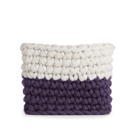 Vaso de crochê Bicolor, Roxo/Cru, com fio 100% algodão.