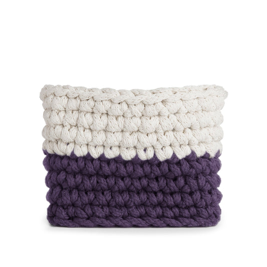 Vaso de crochê Bicolor, Roxo/Cru, com fio 100% algodão.