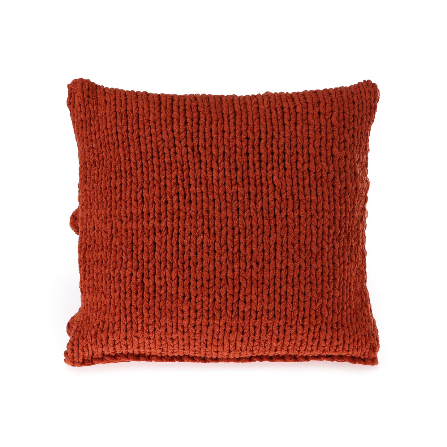 Almofada em tricô artesanal Terracota, frente e verso, com fio 100% algodão. Fechamento com zíper, possibilitando a remoção da capa para lavagem. Dimensões: Altura - 50cm; Largura - 50cm.