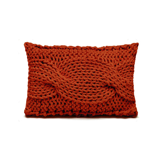 Almofada em tricô artesanal String Trança Retangular 30x45 Terracota