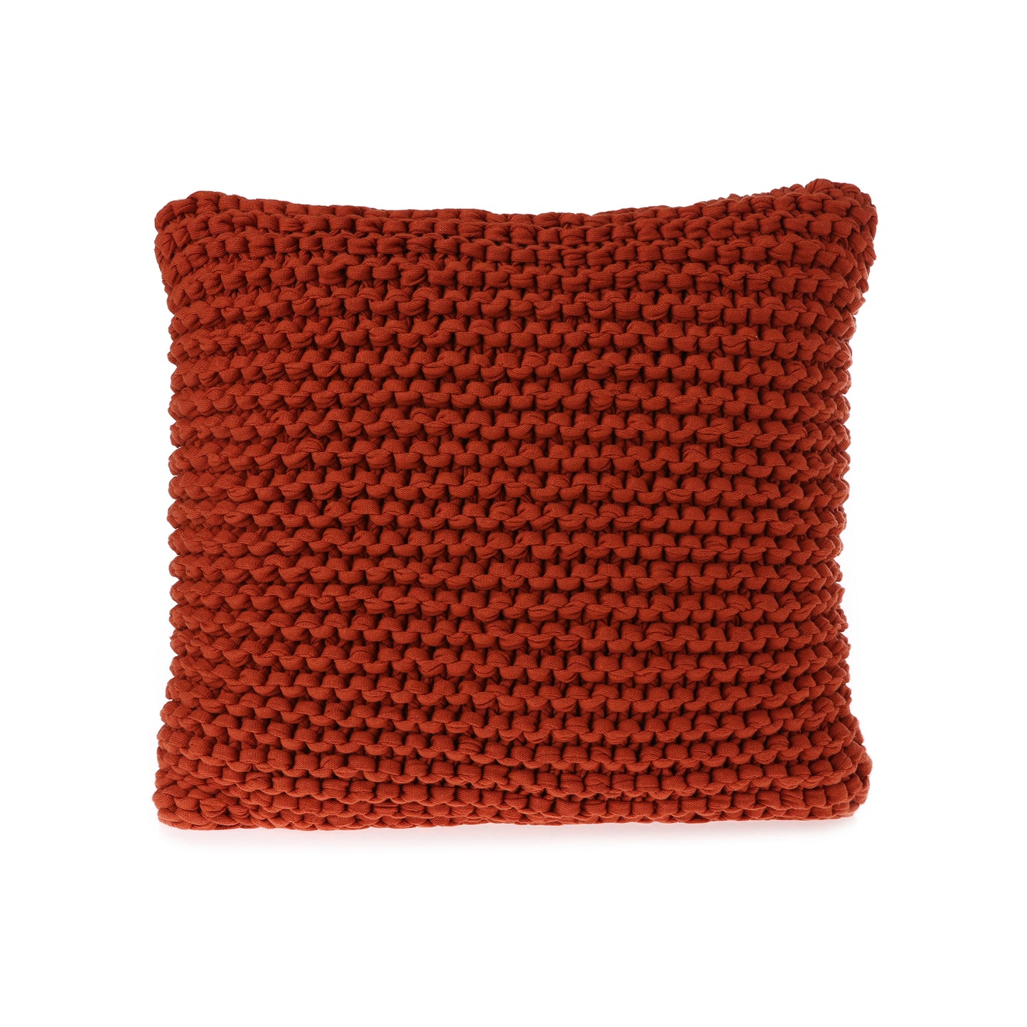 Almofada em tricô artesanal Terracota, frente e verso, com fio 100% algodão. Fechamento com zíper, possibilitando a remoção da capa para lavagem. Dimensões: Altura - 50cm; Largura - 50cm.