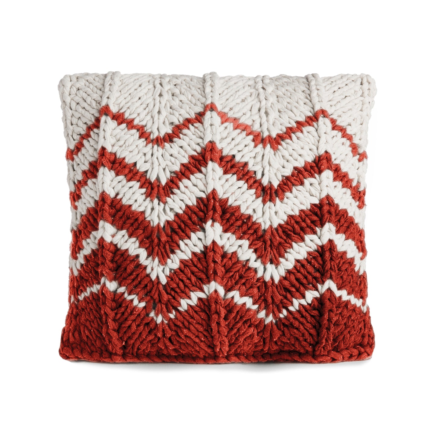 Almofada em tricô Artesanal Zig Zag Positivo 45x45 Terracota