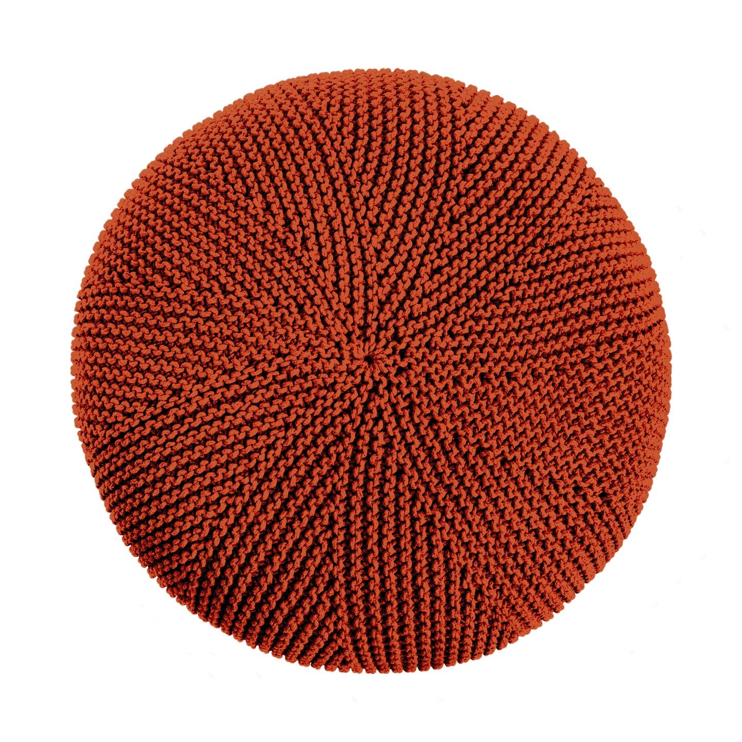 Puff em tricô artesanal, Terracota, com fio 100% algodão. Fechamento com zíper, possibilitando a remoção da capa para lavagem. Dimensões: Altura - 35cm; Diâmetro - 100cm.
