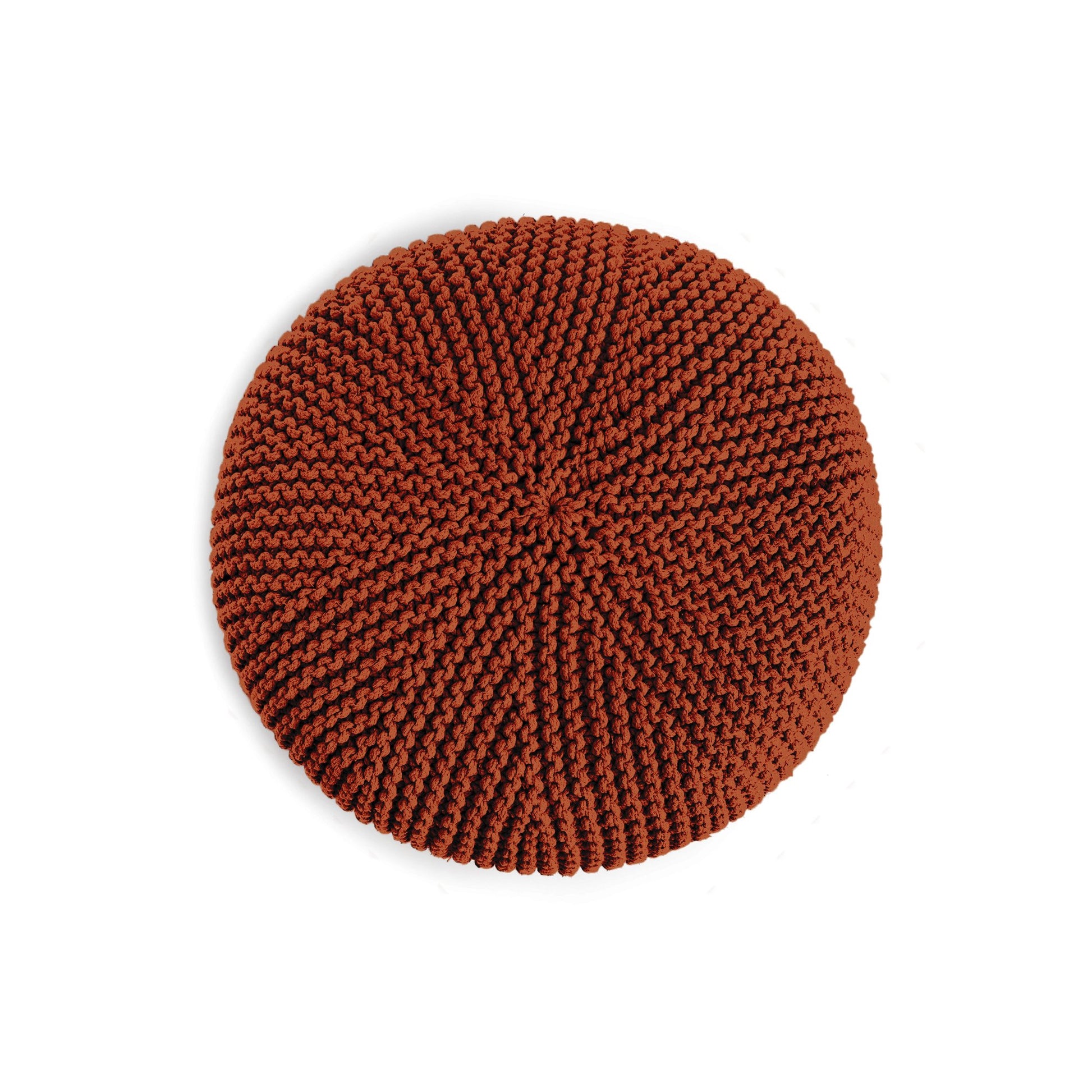 Puff em tricô artesanal,  Terracota, com fio 100% algodão. Fechamento com zíper, possibilitando a remoção da capa para lavagem. Dimensões: Altura - 30cm; Diâmetro - 75cm.
