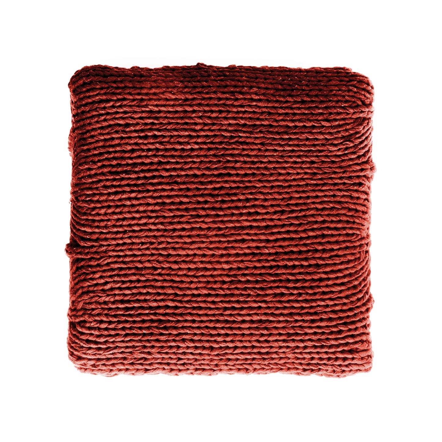 Puff Zig Zag, em tricô artesanal, Terracota/Cru, com fio 100% algodão. Dimensões: Altura - 40cm; Largura - 45cm; Comprimento - 45cm.