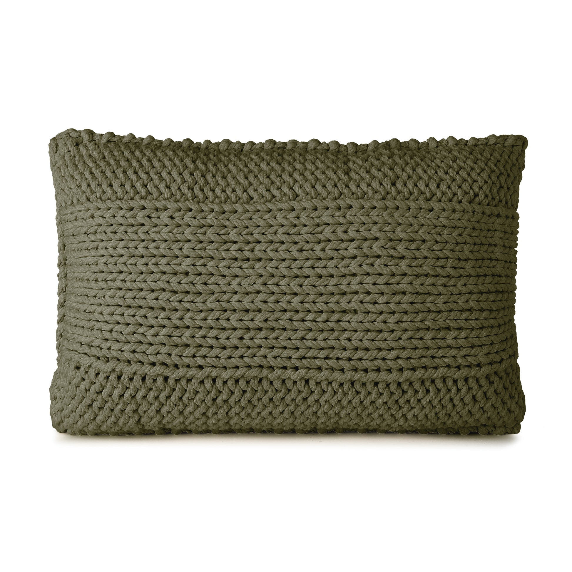 Almofada em tricô artesanal Verde, frente e verso, com fio 100% algodão. Fechamento com zíper, possibilitando a remoção da capa para lavagem. Dimensões: Altura - 40cm; Largura - 60cm.