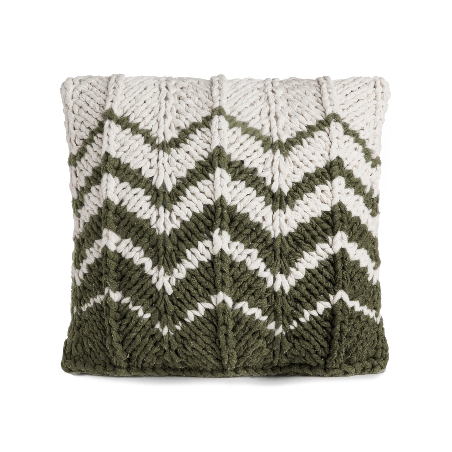 Almofada em tricô Artesanal Zig Zag Positivo 45x45 Verde