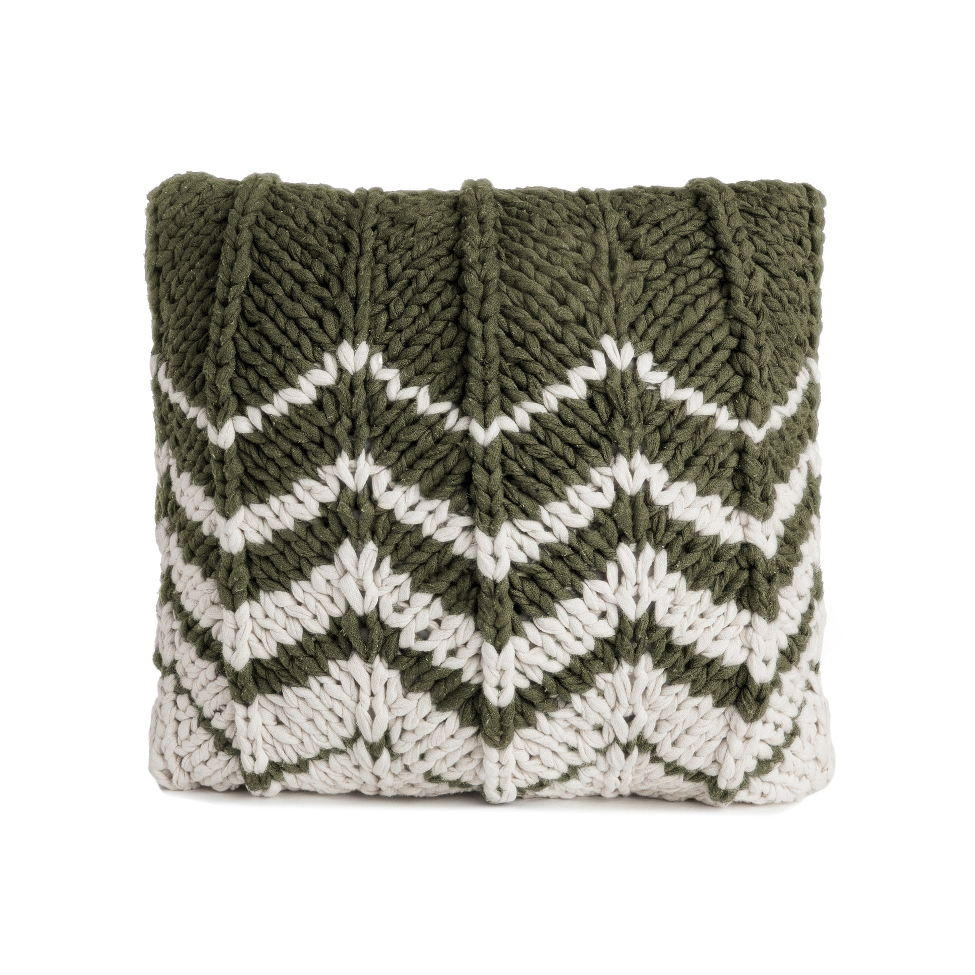 Almofada em tricô artesanal Zig Zag Negativo 45x45 Verde