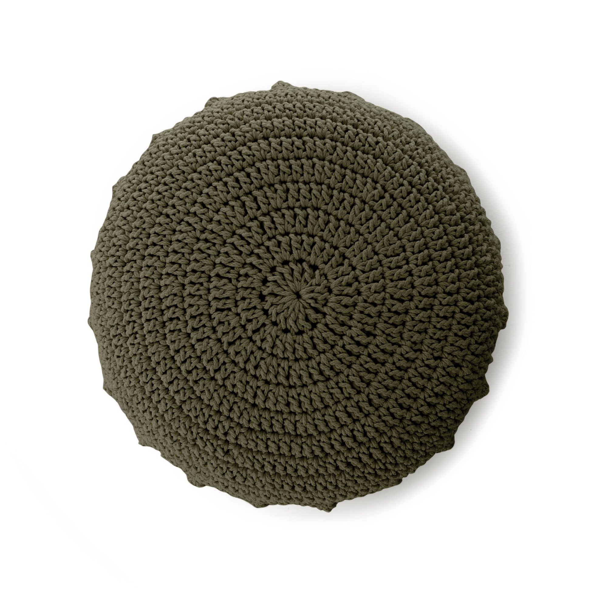 Puff Disco em crochê Verde, com fio 100% algodão.  Fechamento com zíper, possibilitando a remoção da capa para lavagem.  Dimensões: Altura - 20cm; Diâmetro - 85cm.