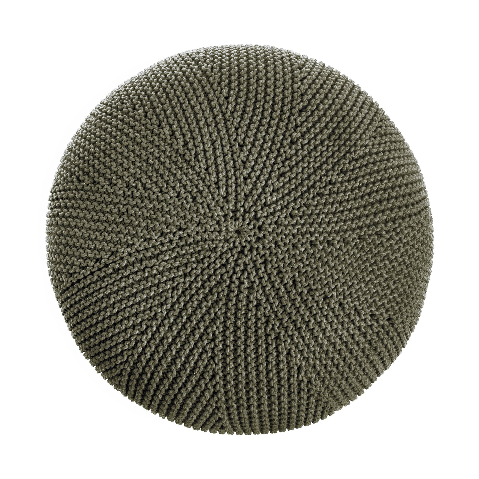 Puff em tricô artesanal,  Verde, com fio 100% algodão. Fechamento com zíper, possibilitando a remoção da capa para lavagem. Dimensões: Altura - 35cm; Diâmetro - 100cm.
