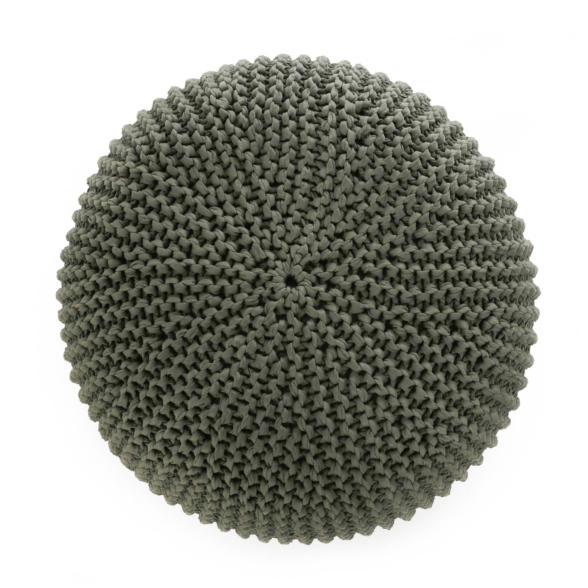 Puff em tricô artesanal para área externa, com fio 100% polipropileno. Enchimento em tecido aquablock e isopor. Fechamento com zíper, possibilitando a remoção da capa para lavagem. Dimensões: Altura - 30cm; Largura - 75cm; Comprimento - 75cm.