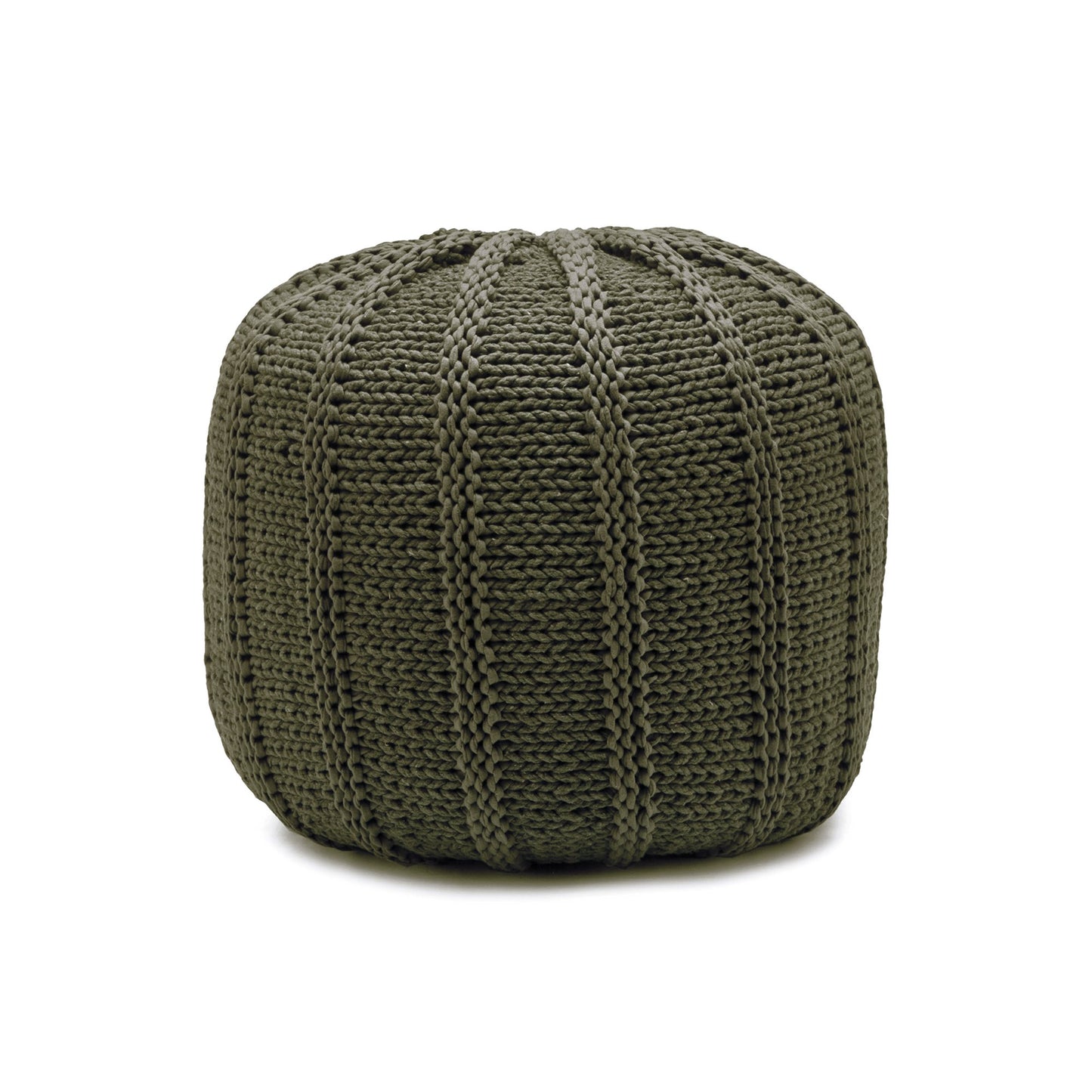 Puff em tricô artesanal, Verde, com fio 100% algodão. Fechamento com zíper, possibilitando a remoção da capa para lavagem. Dimensões: Altura - 40cm; Diâmetro - 40cm.