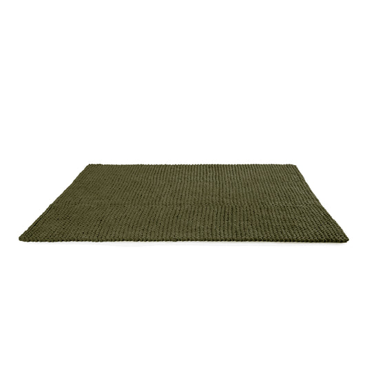 Tapete em tricô artesanal Verde, com fio 100% algodão. Dimensões: Largura - 150cm; Comprimento - 200cm.