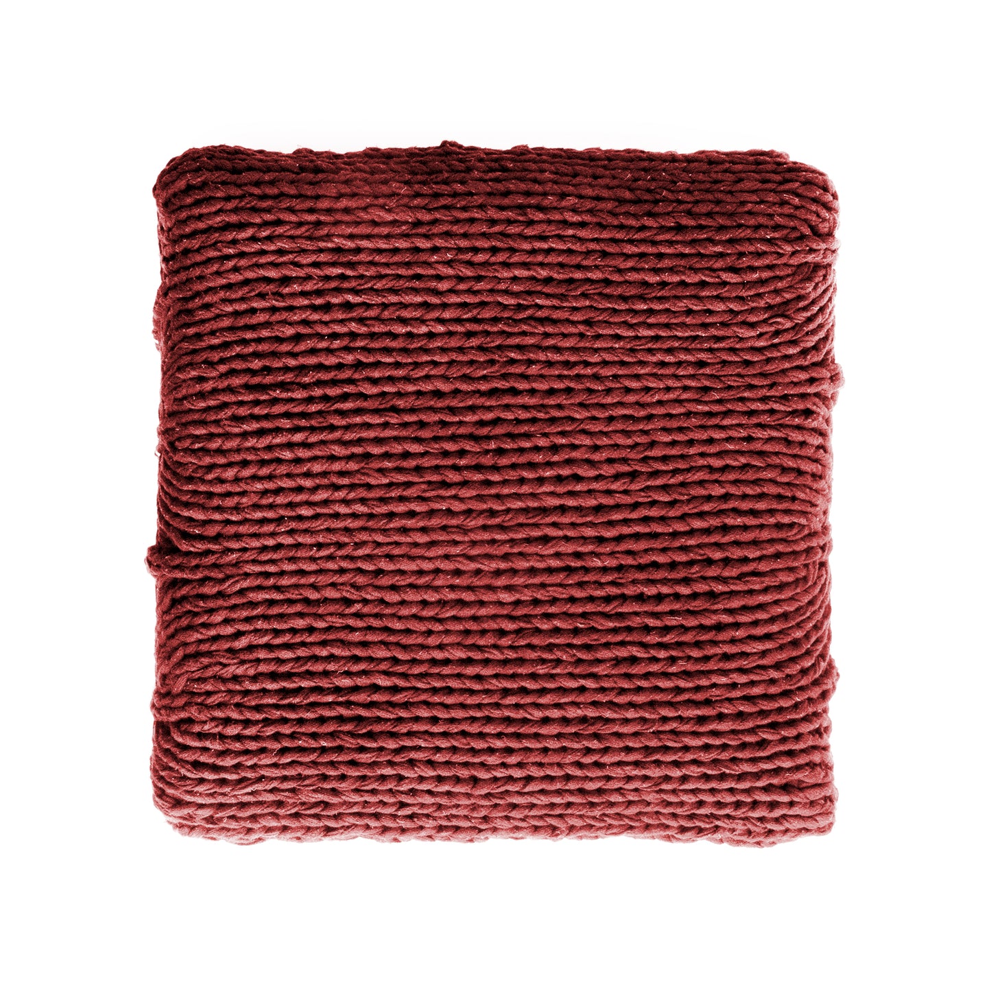 Puff Zig Zag, em tricô artesanal, Vermelho/Cru, com fio 100% algodão. Dimensões: Altura - 40cm; Largura - 45cm; Comprimento - 45cm.