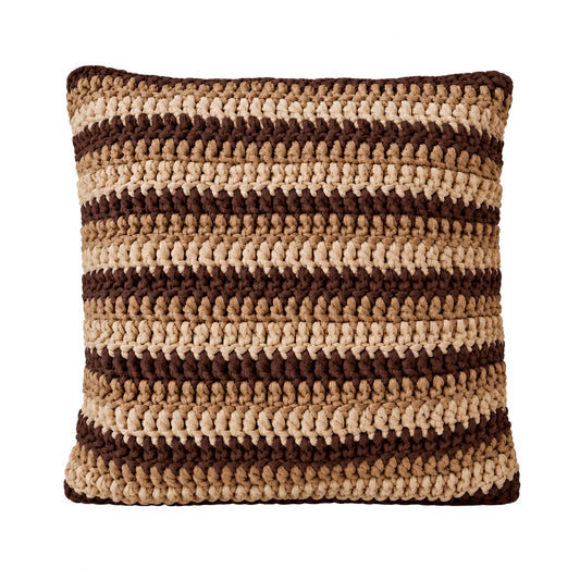 Almofada em Crochê Listrada Horizontal 1x1 Outdoor 50x50 Cru/Fendi/Marrom