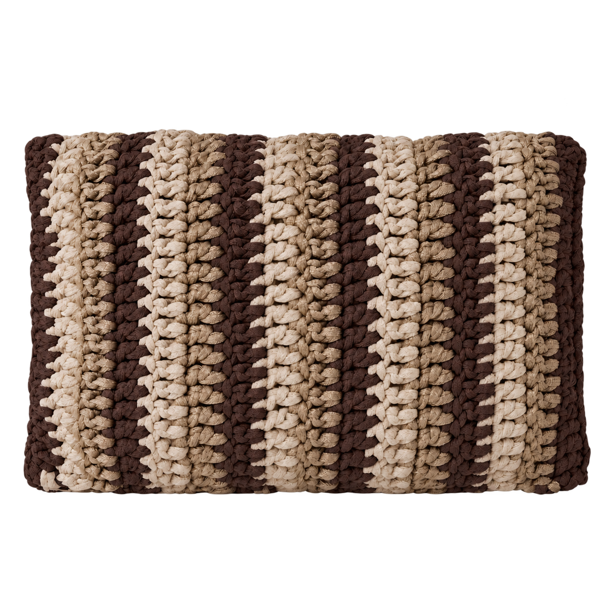 Almofada em Crochê Listrada Vertical 1x1 Outdoor 30x45 Cru/Fendi/Marrom