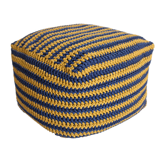 Puff Quadrado Listra Horizontal Outdoor 40x50x50 Marinho/Mostarda