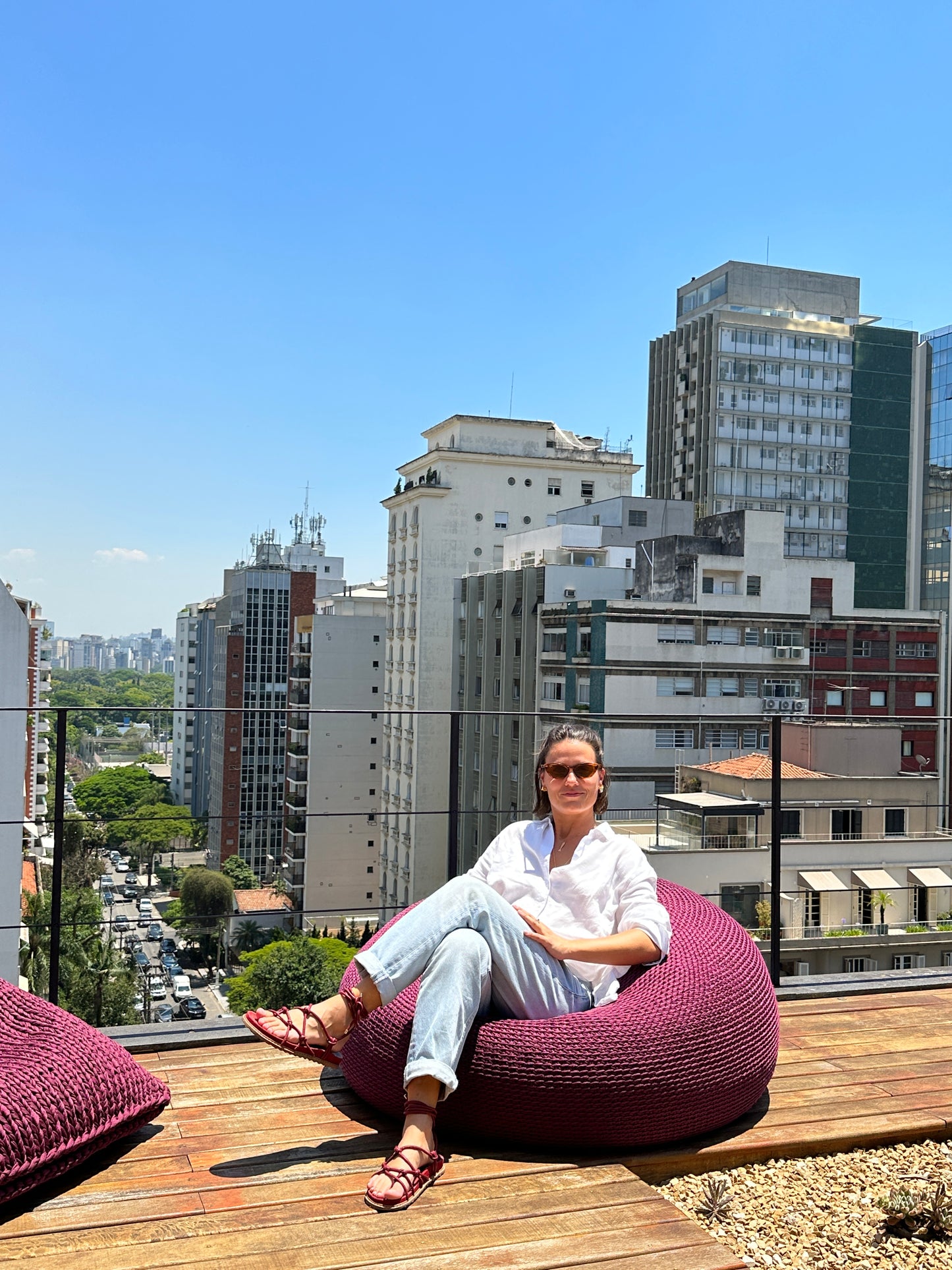 Puff em Crochê Bola Outdoor 50x100 Cinza Pronta Entrega