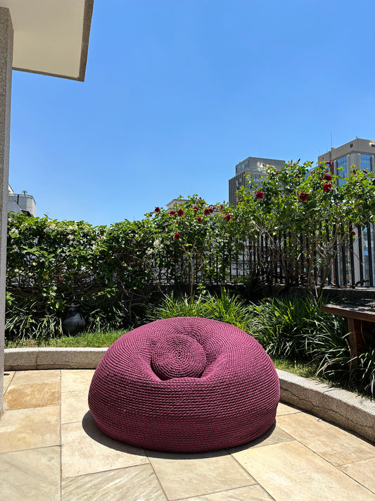 Puff em Crochê Bola Outdoor 50x85 Marsala Pronta Entrega