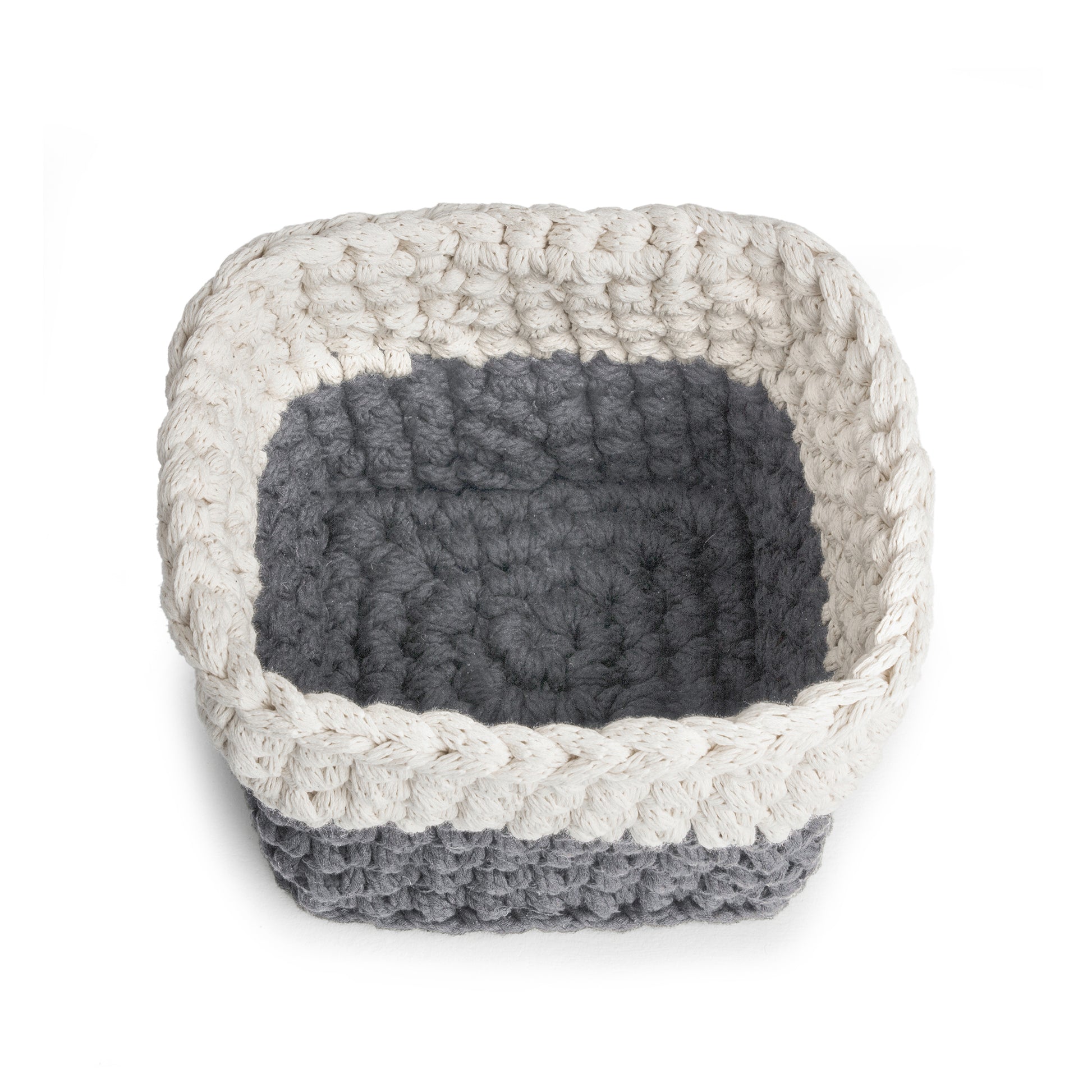Vaso de crochê Bicolor, Cinza/Cru, com fio 100% algodão. 