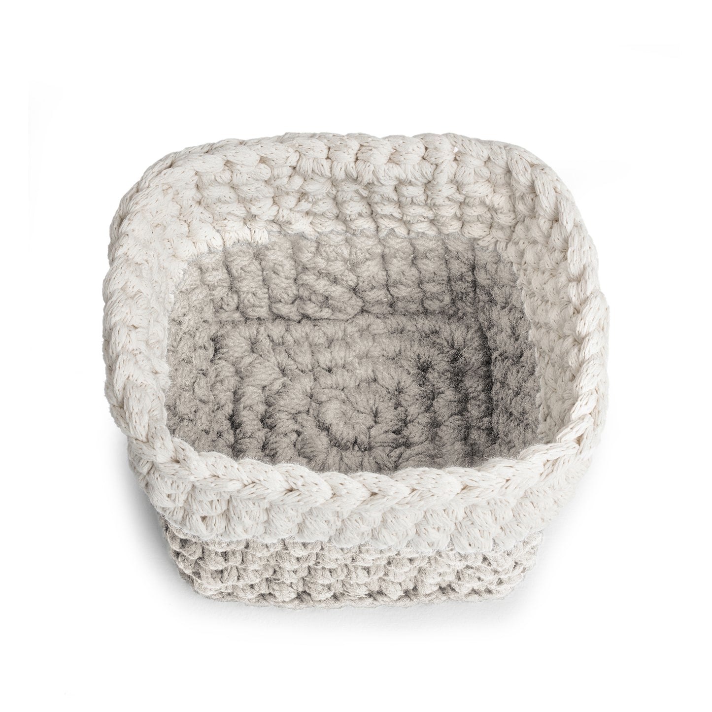 Vaso de crochê Bicolor, Fendi/Cru, com fio 100% algodão. 