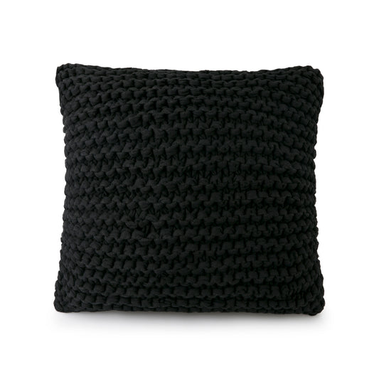 Almofada em tricô artesanal Preto, frente e verso, com fio 100% algodão. Fechamento com zíper, possibilitando a remoção da capa para lavagem. Dimensões: Altura - 50cm; Largura - 50cm. 