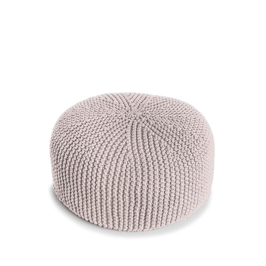 Puff em tricô artesanal,  Rose, com fio 100% algodão. Fechamento com zíper, possibilitando a remoção da capa para lavagem. Dimensões: Altura - 30cm; Diâmetro - 75cm. 