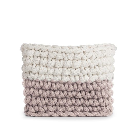 Vaso de crochê Bicolor, Rose/Cru, com fio 100% algodão. 