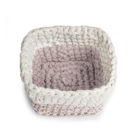 Vaso de crochê Bicolor, Rose/Cru, com fio 100% algodão. 