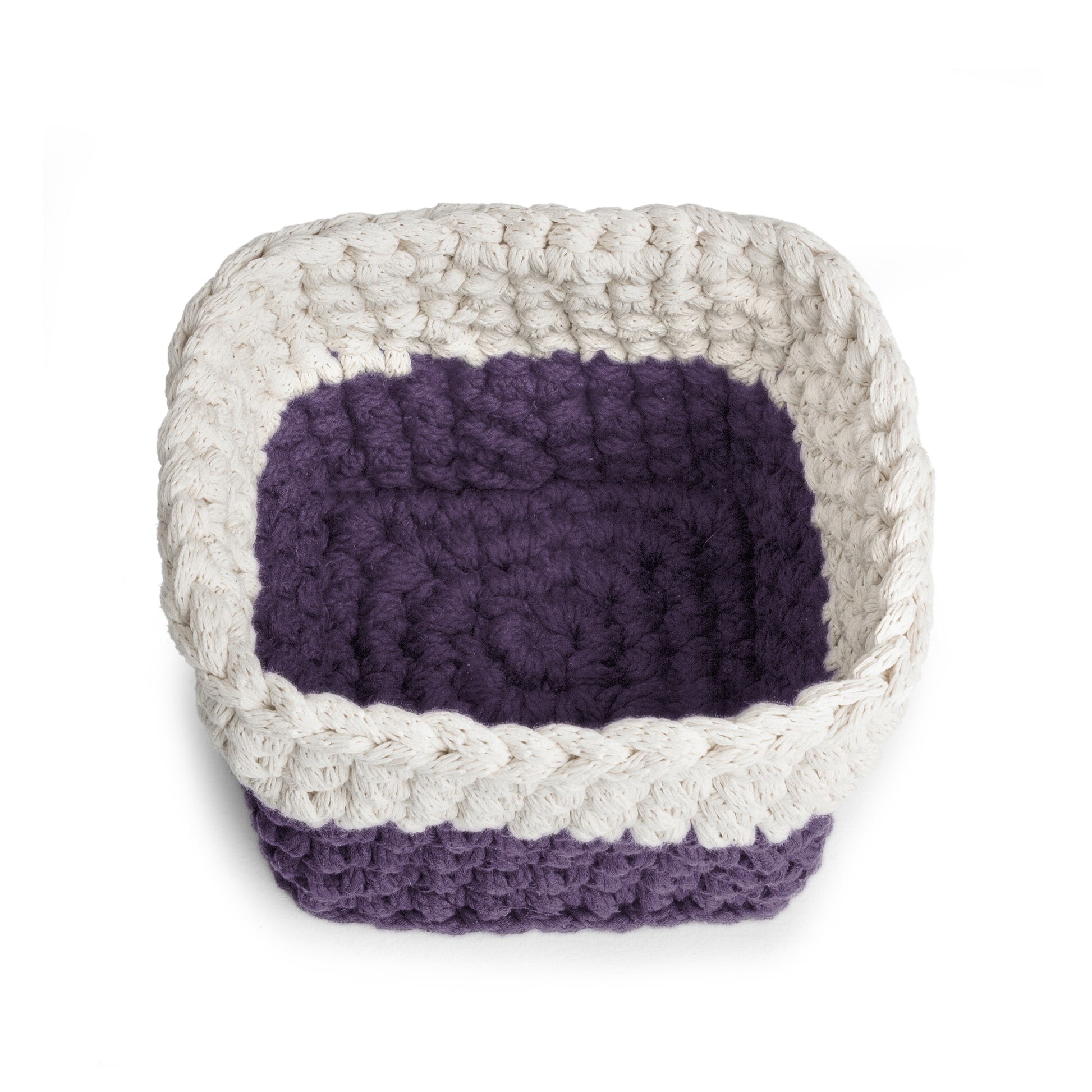 Vaso de crochê Bicolor, Roxo/Cru, com fio 100% algodão. 