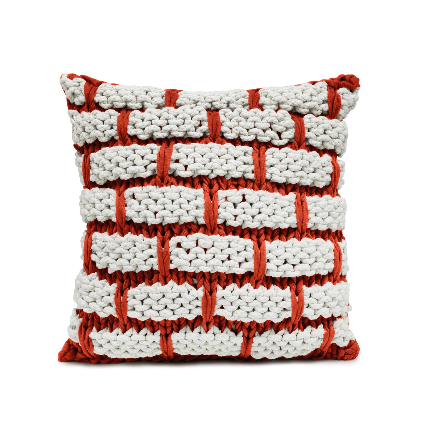 Almofada em tricô artesanal Tijolo 60x60 Terracota