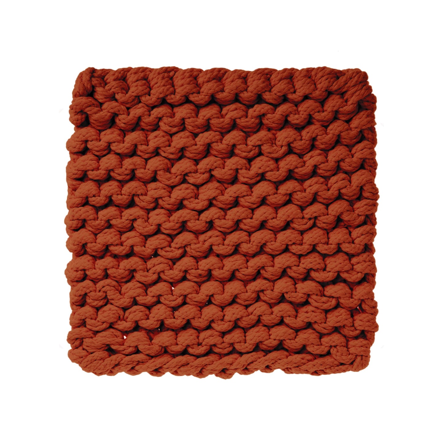amostra de pontos / Tapete em tricô artesanal Terracota, com fio 100% algodão. Dimensões: Largura - 150cm; Comprimento - 200cm. 
