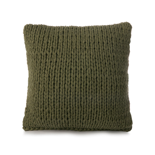 Almofada em tricô artesanal Verde, frente e verso, com fio 100% algodão. Fechamento com zíper, possibilitando a remoção da capa para lavagem. Dimensões: Altura - 50cm; Largura - 50cm. 