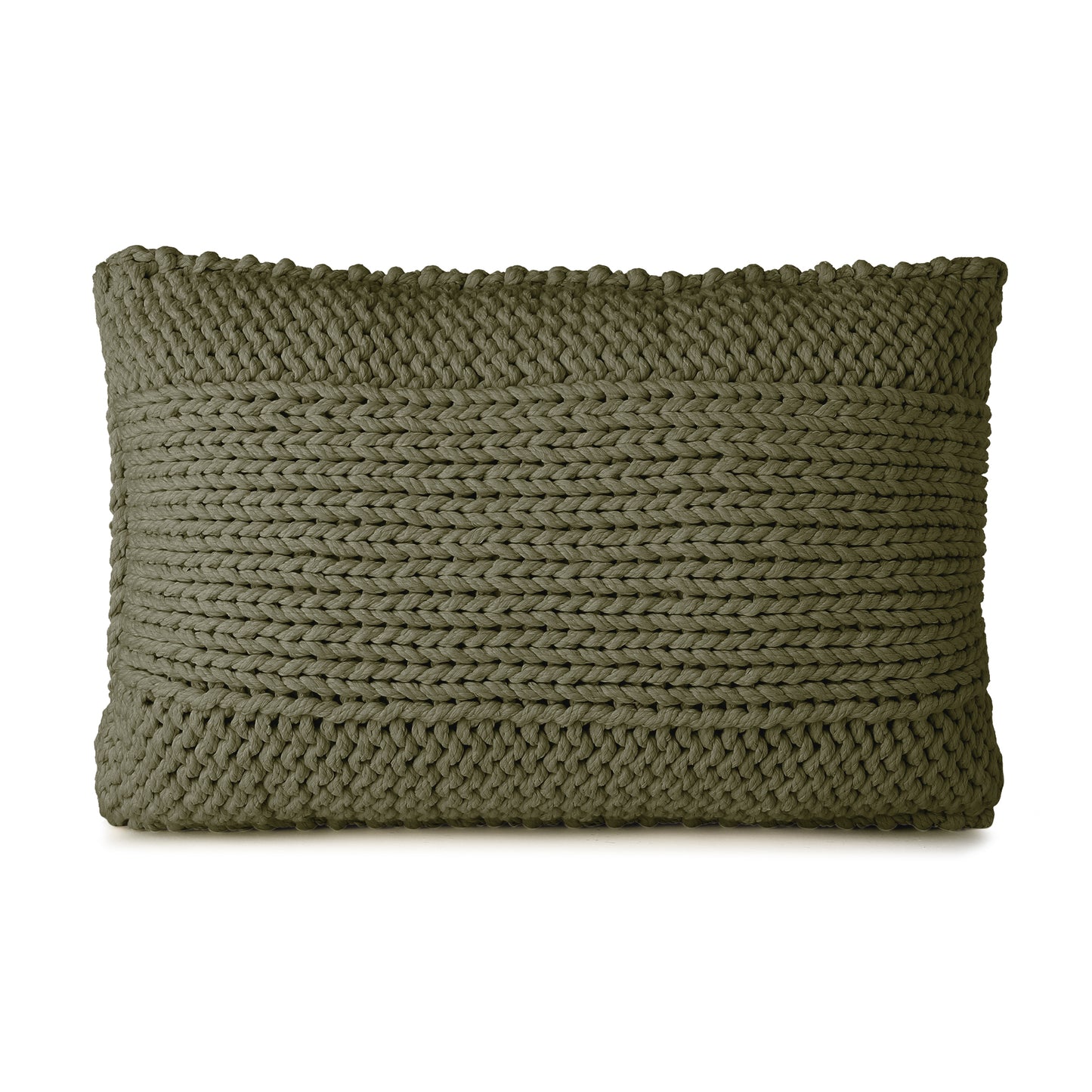 Almofada em tricô artesanal Verde, frente e verso, com fio 100% algodão. Fechamento com zíper, possibilitando a remoção da capa para lavagem. Dimensões: Altura - 40cm; Largura - 60cm. 