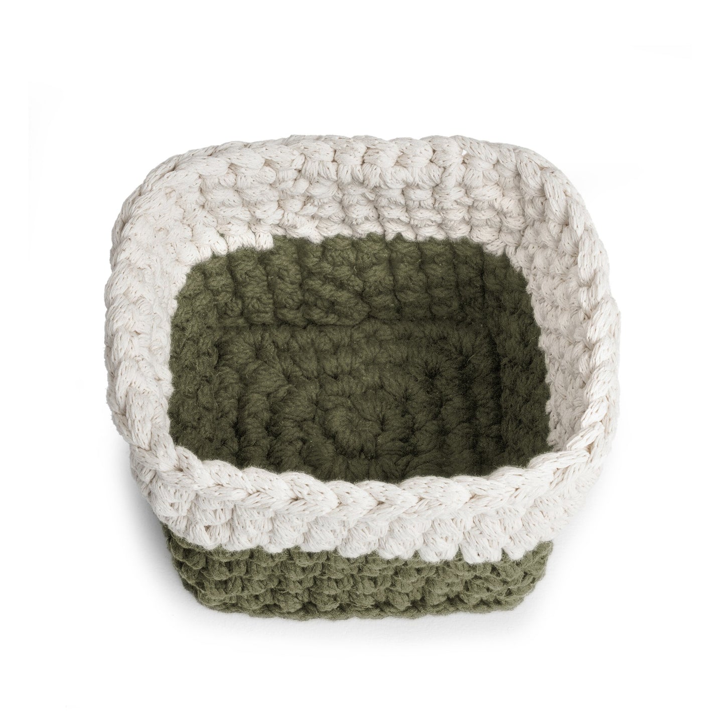 Vaso de crochê Bicolor, Verde/Cru, com fio 100% algodão. 