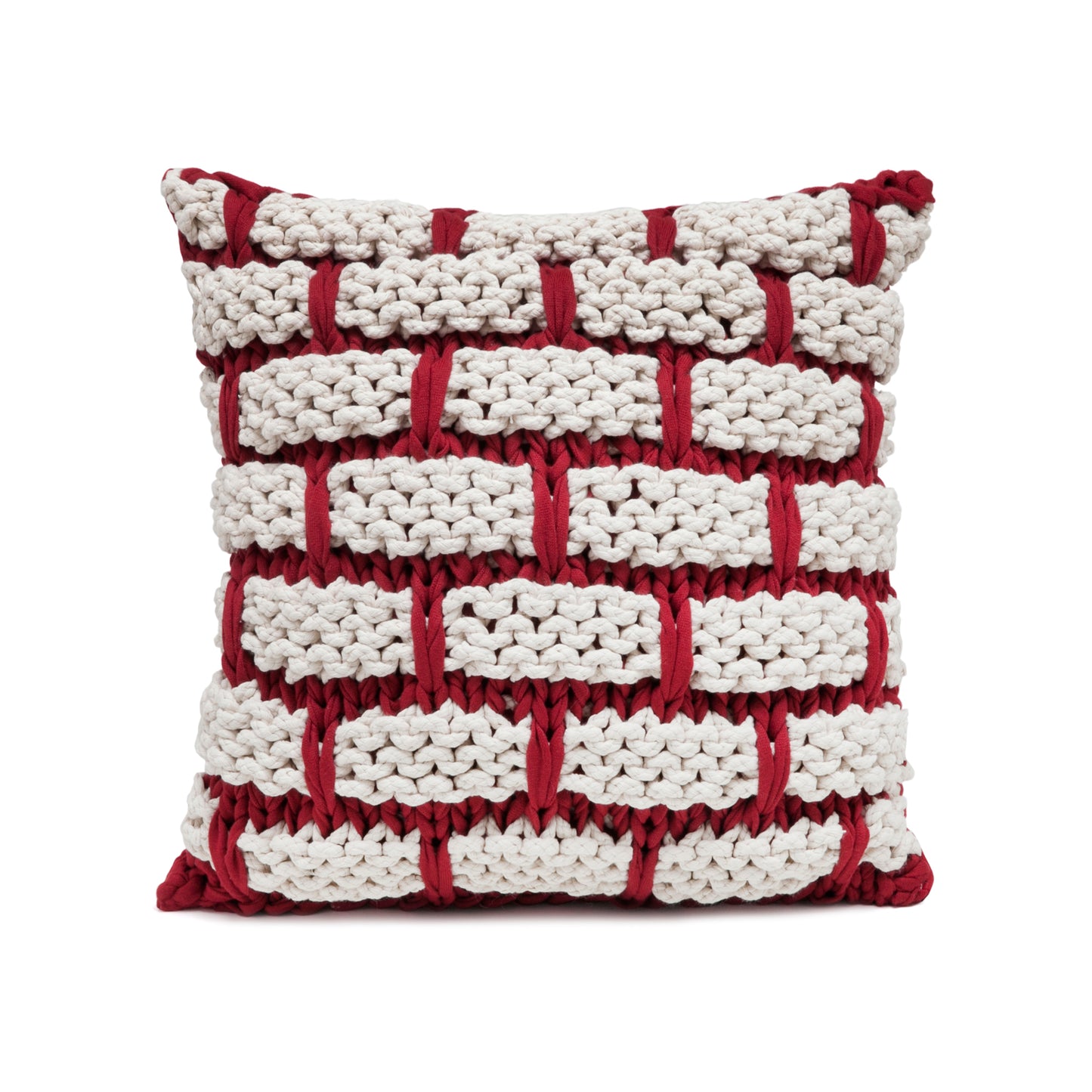 Almofada em tricô artesanal Tijolo 45x45 Vermelha