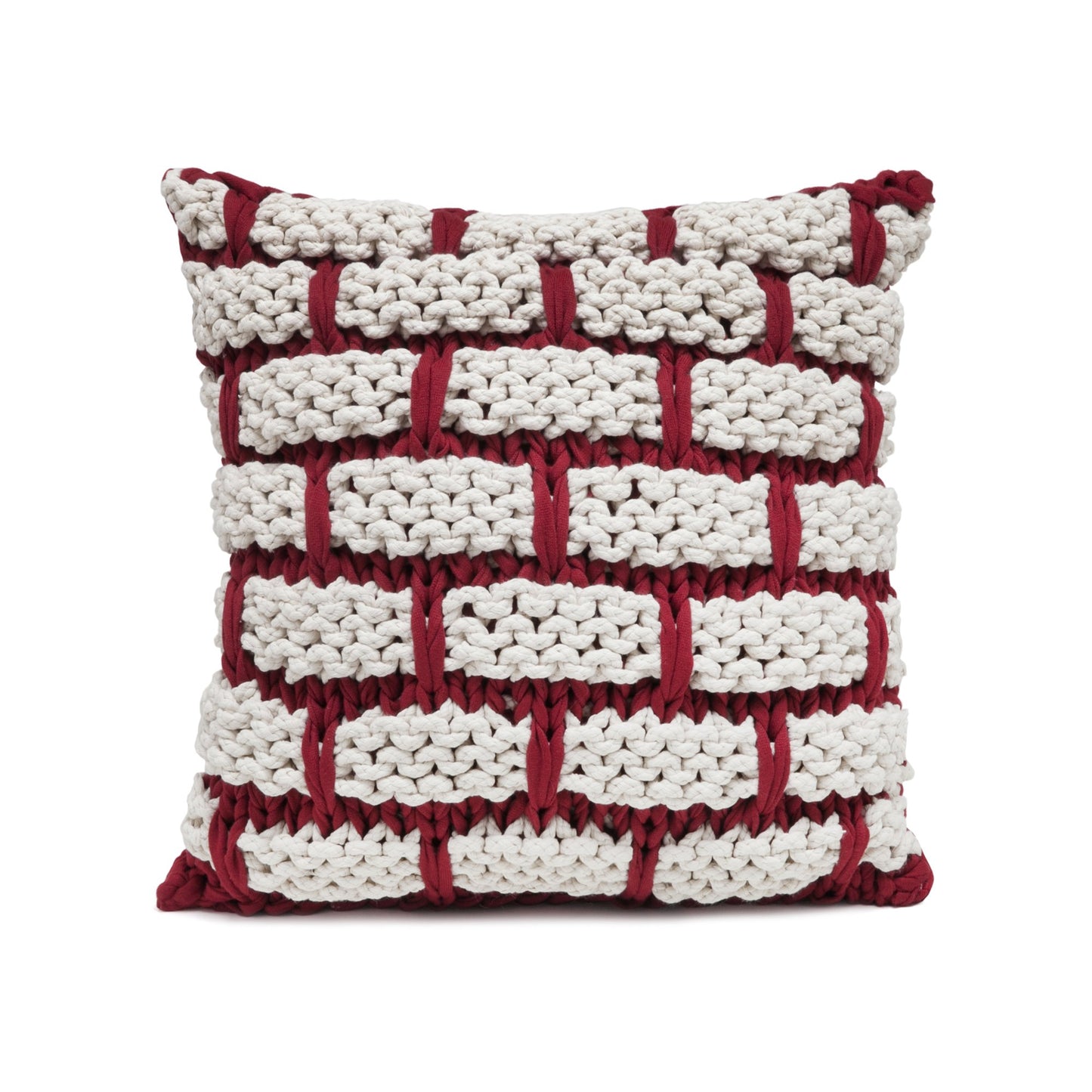 Almofada em tricô artesanal Tijolo 60x60 Vermelha Pronta Entrega